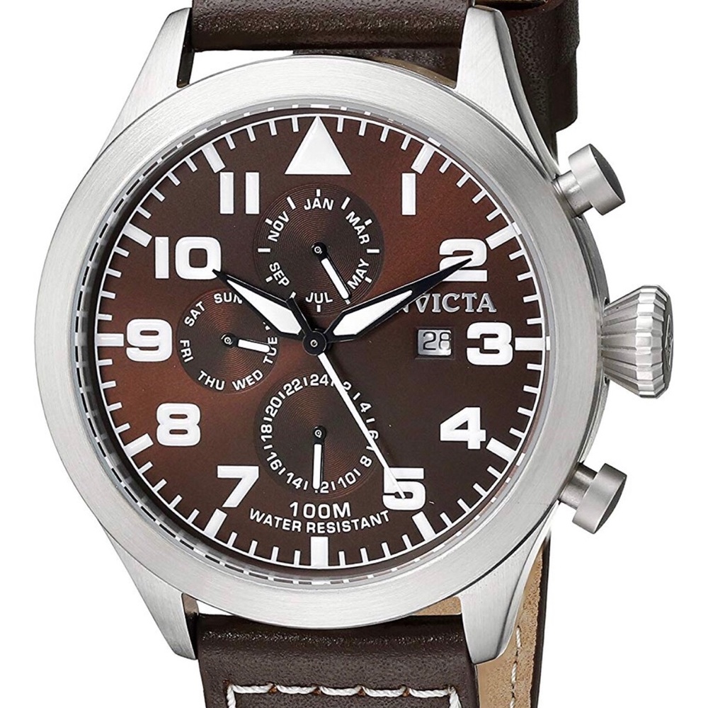 Invicta Men's SS Watch with Brown Leather Band